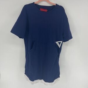Vie + Riche Navy Blue Oversized Short Sleeve Shirt zip sides chest logo mens M
